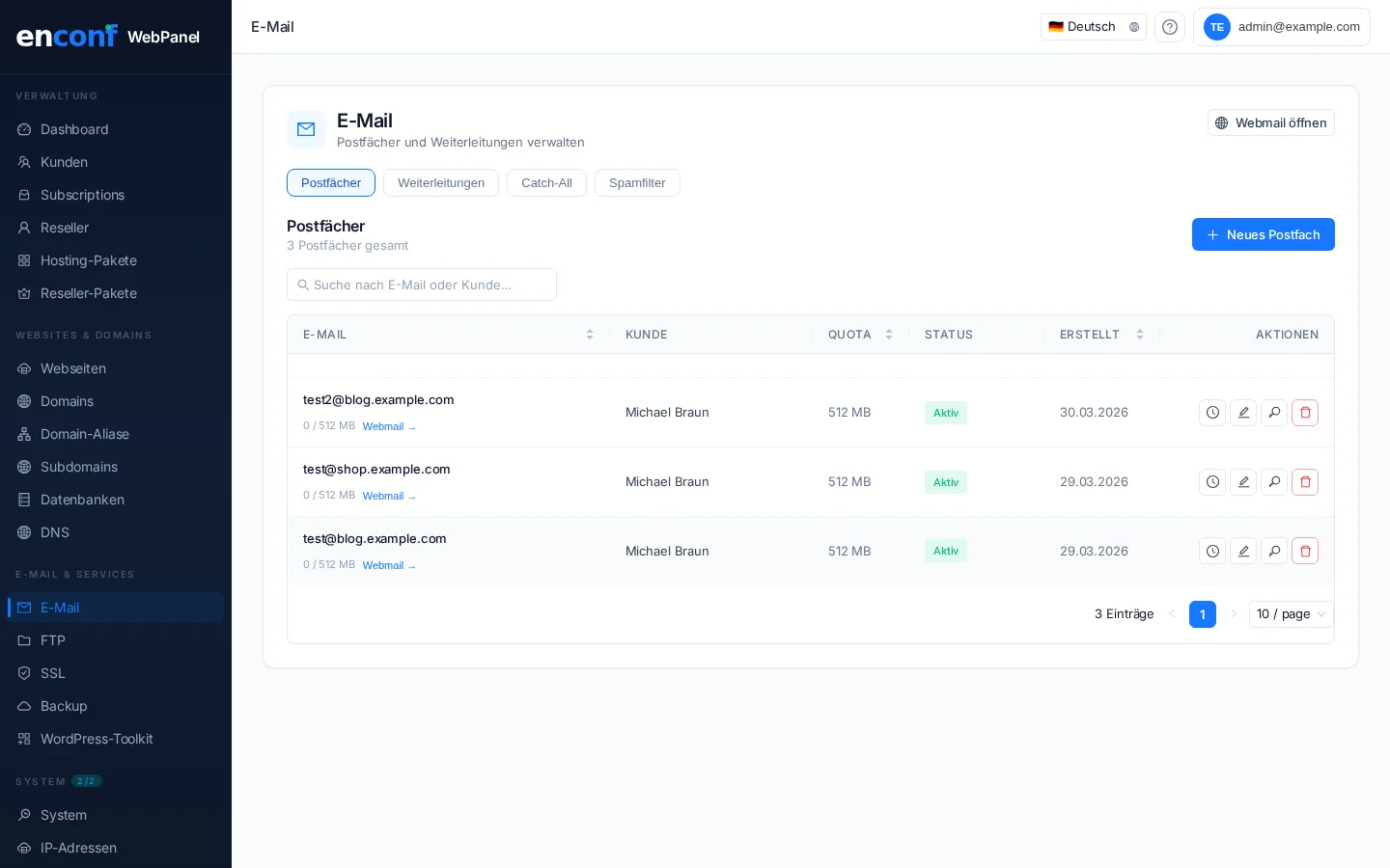 Hosting panelinde e-posta y&ouml;netimi