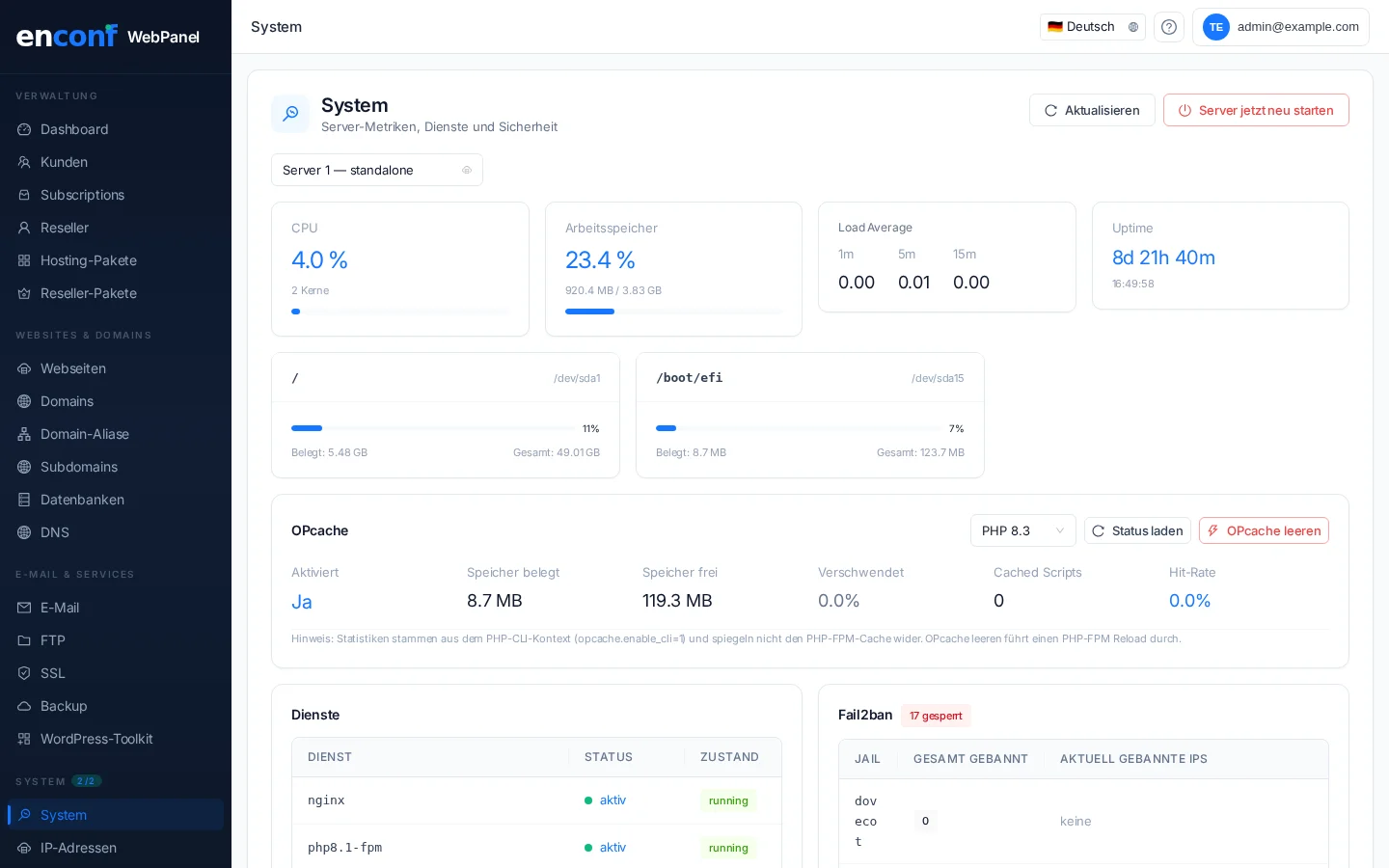 Sistem genel bakış ve sunucu durumu